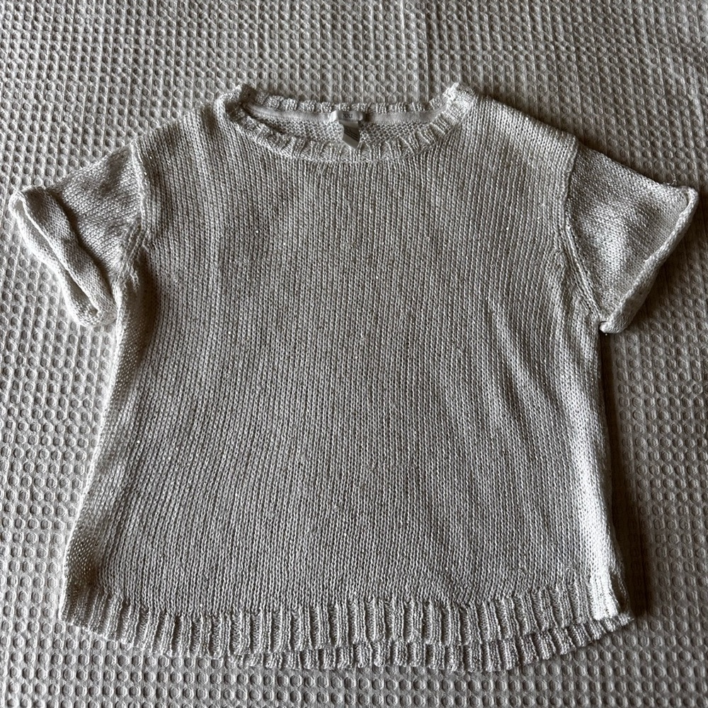 WHITE Knit Short Sleeve Sweater